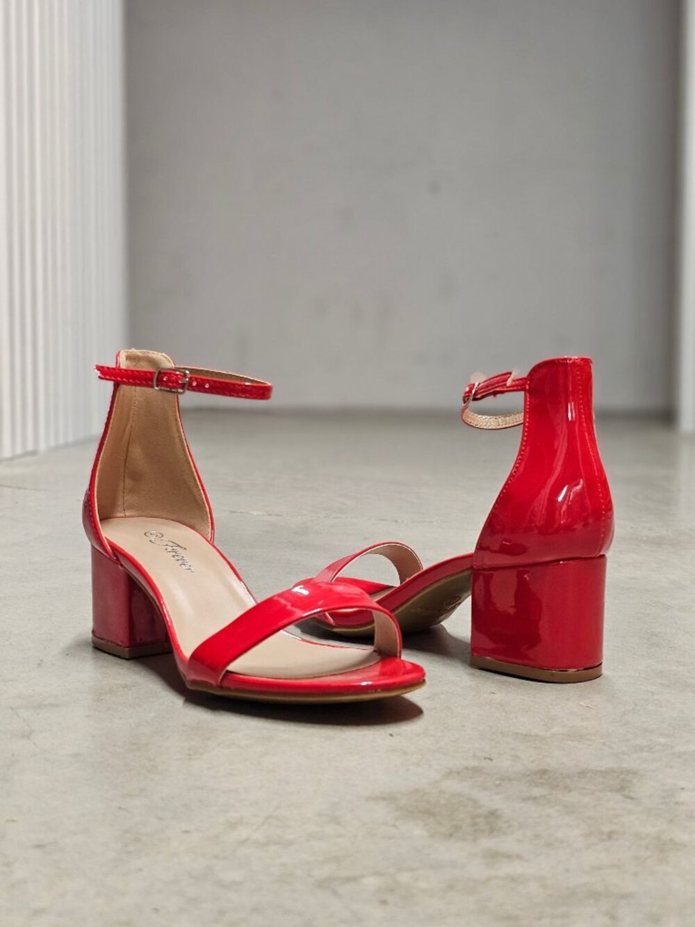 Red Patent Block Heel Sandals With Ankle Strap - Womens Dress Shoes - Picture 8 of 12